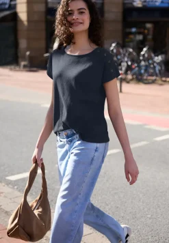 Shirt met overhangende schouder en knoopdetail