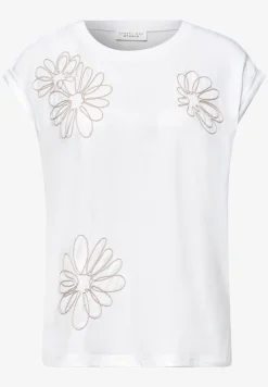 Shirt met ronde hals en bloemenborduursel