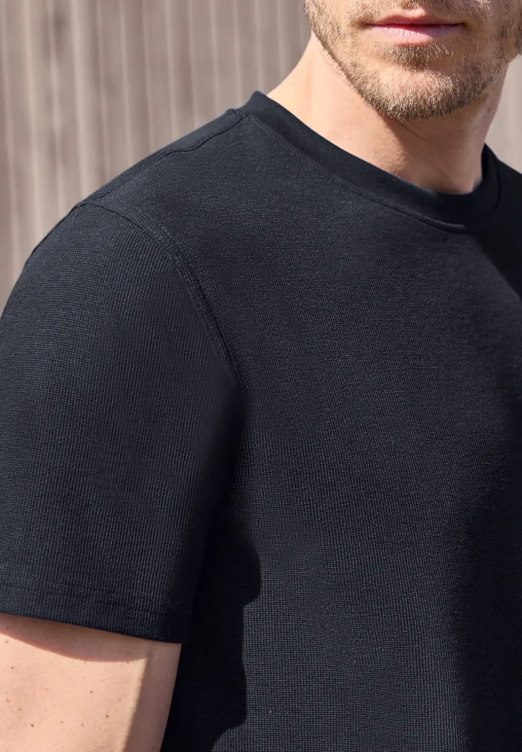Shirt met ronde hals en gebreide textuur