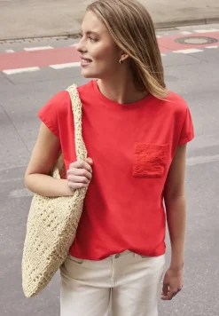 Shirt met ronde hals en kanten zakje