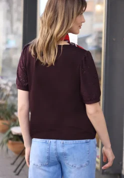 Shirt met ronde hals en kanten mouwen