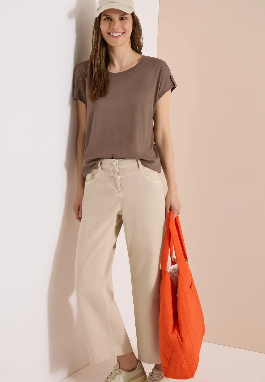 Shirt met ronde hals en omslagdetail