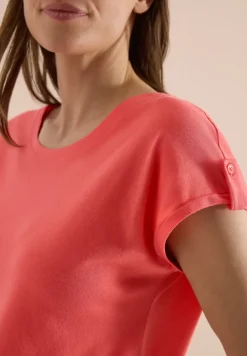 Shirt met ronde hals en omslagdetail