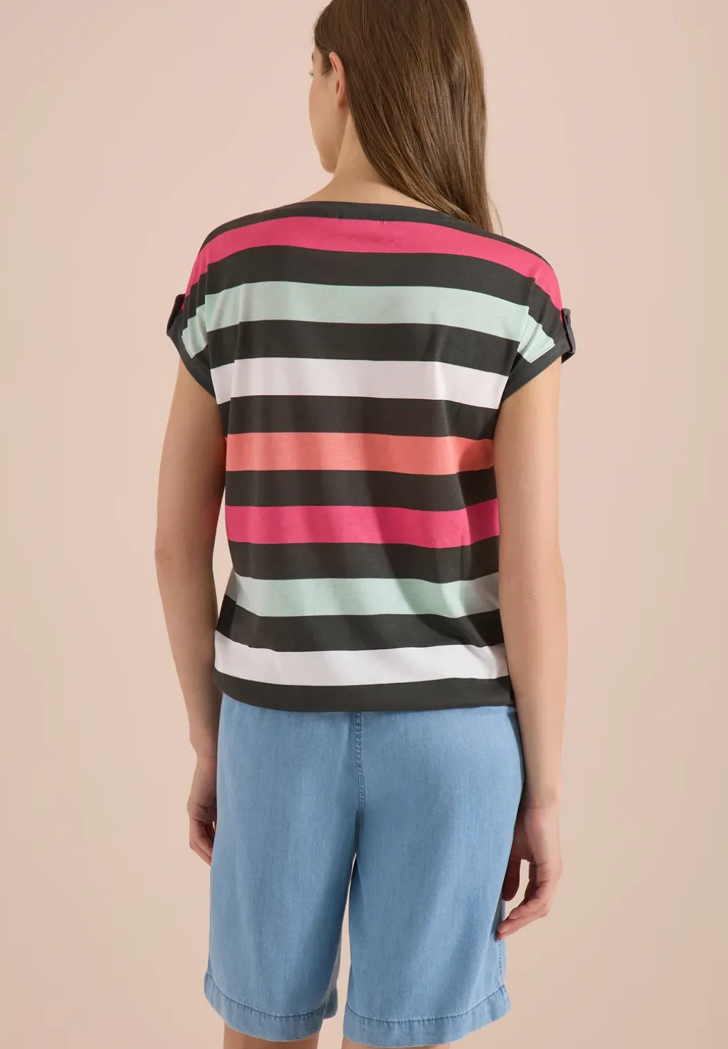 Shirt met ronde hals en omslagdetail