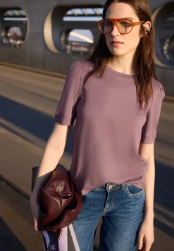Shirt met ronde hals en pofmouwen