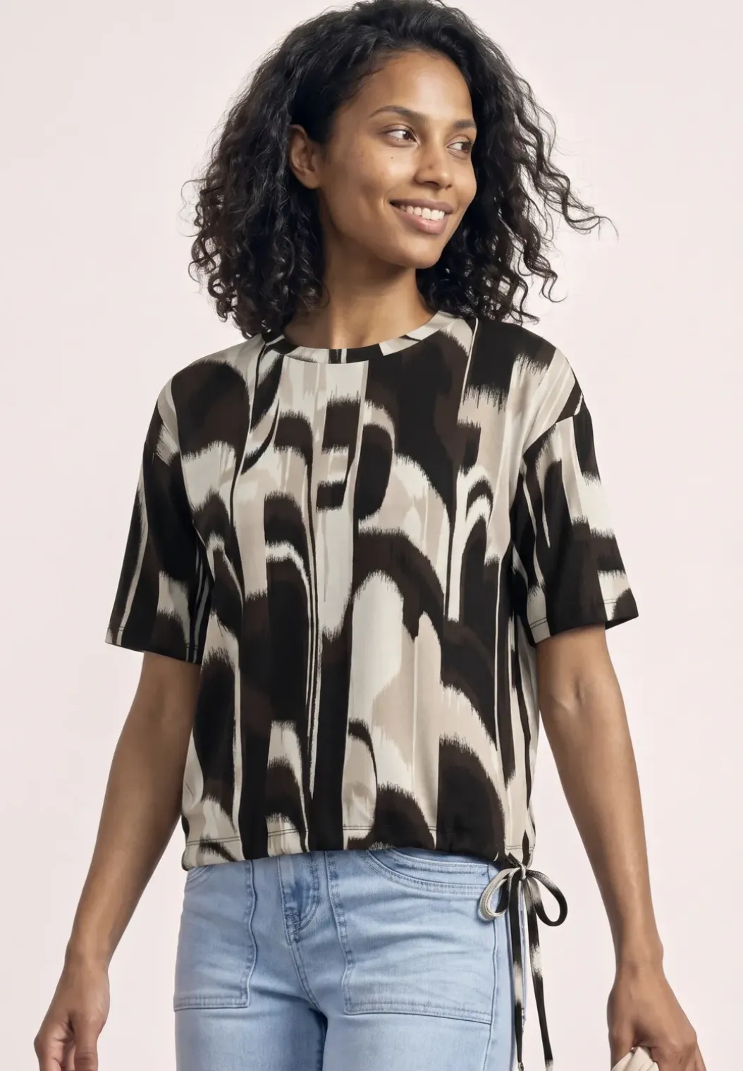 Shirt met ronde hals en trekkoord