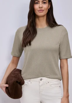 Shirt met ronde hals in gebreide look