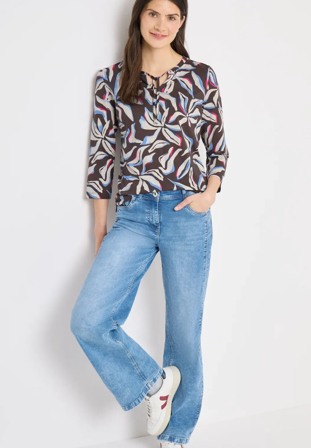 Shirt met split neck en print