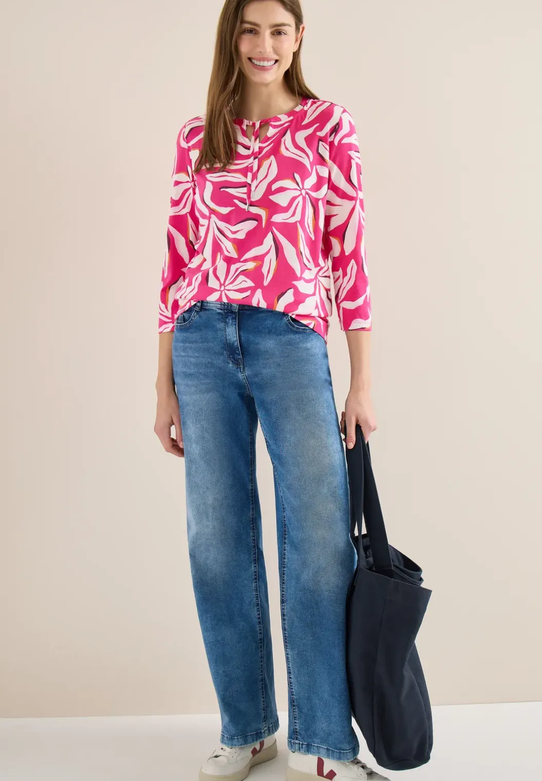 Shirt met split neck en print