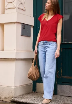 Shirt met V-hals en volantmouwen