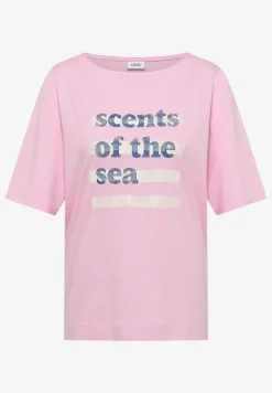 Shirt met boothals en tekst