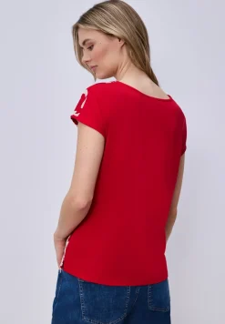 Shirt met gespleten hals en print op de voorkant