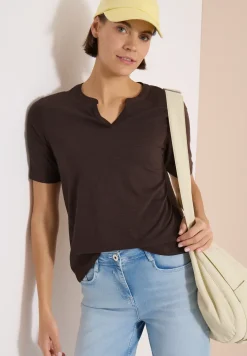 Shirt met gespleten hals in effen kleur