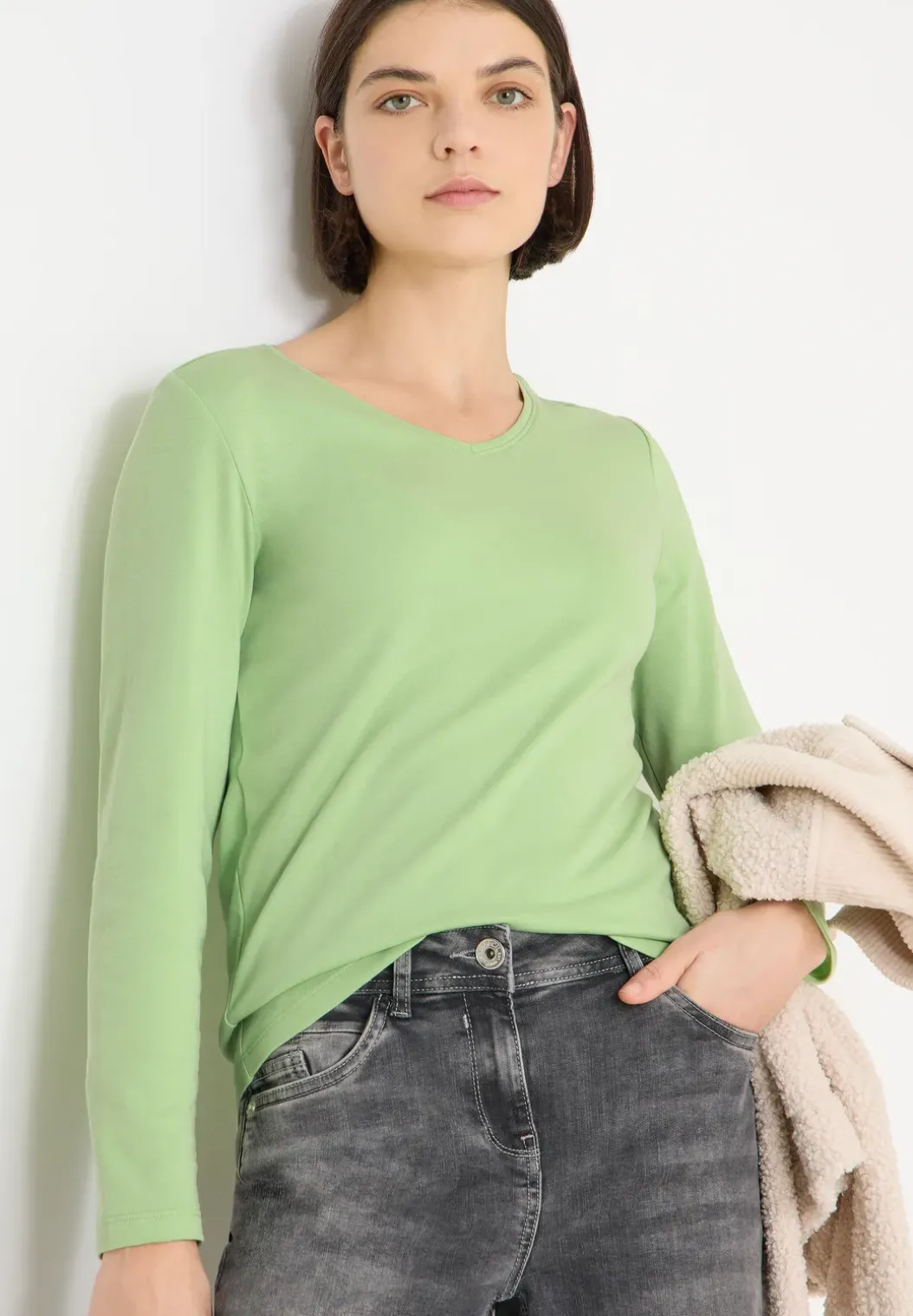 Shirt met lange mouwen en V-hals