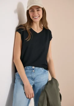 Shirt met overhangende schouders en V-hals