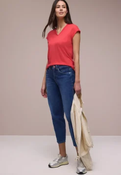 Shirt met overhangende schouders en V-hals