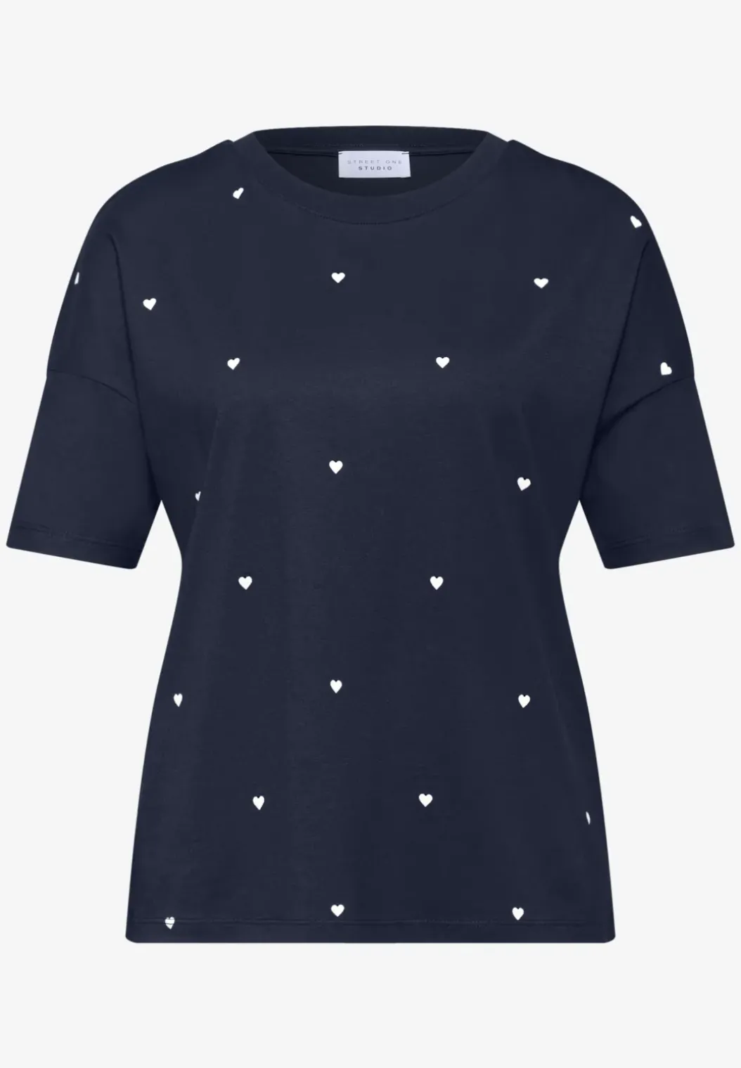 Shirt met ronde hals en hartjesprint