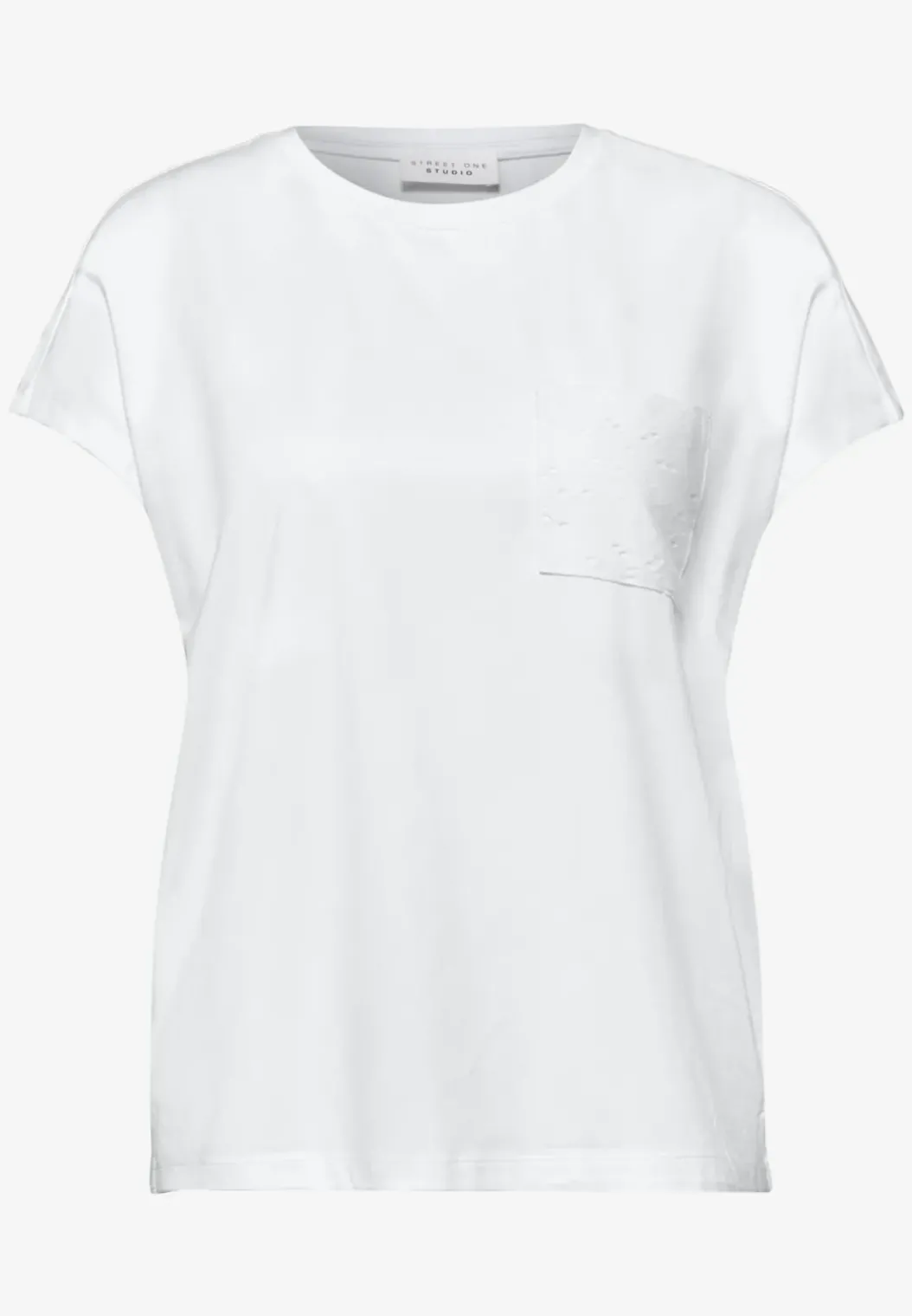 Shirt met ronde hals en kanten zakje