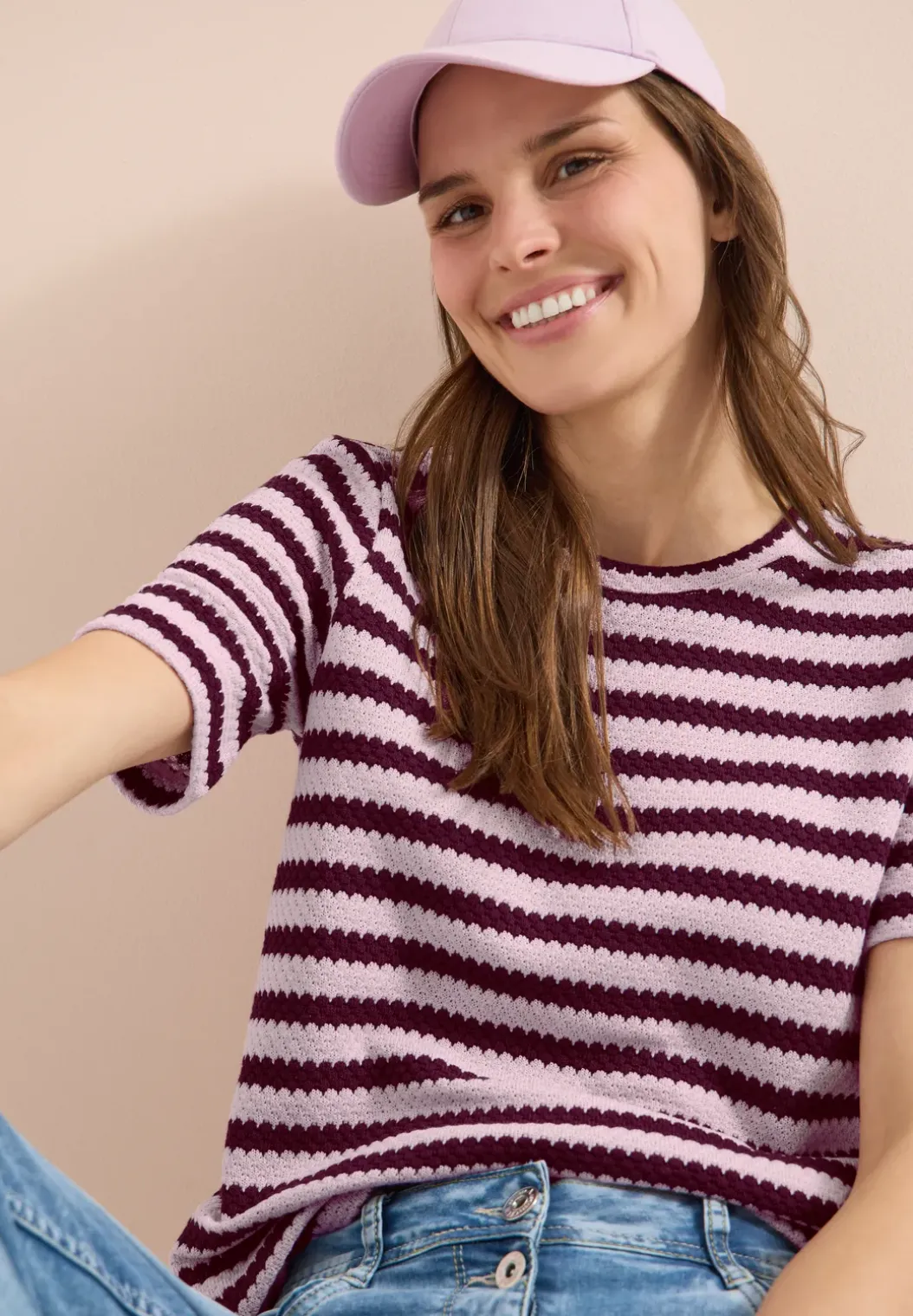 Shirt met ronde hals in ajour look