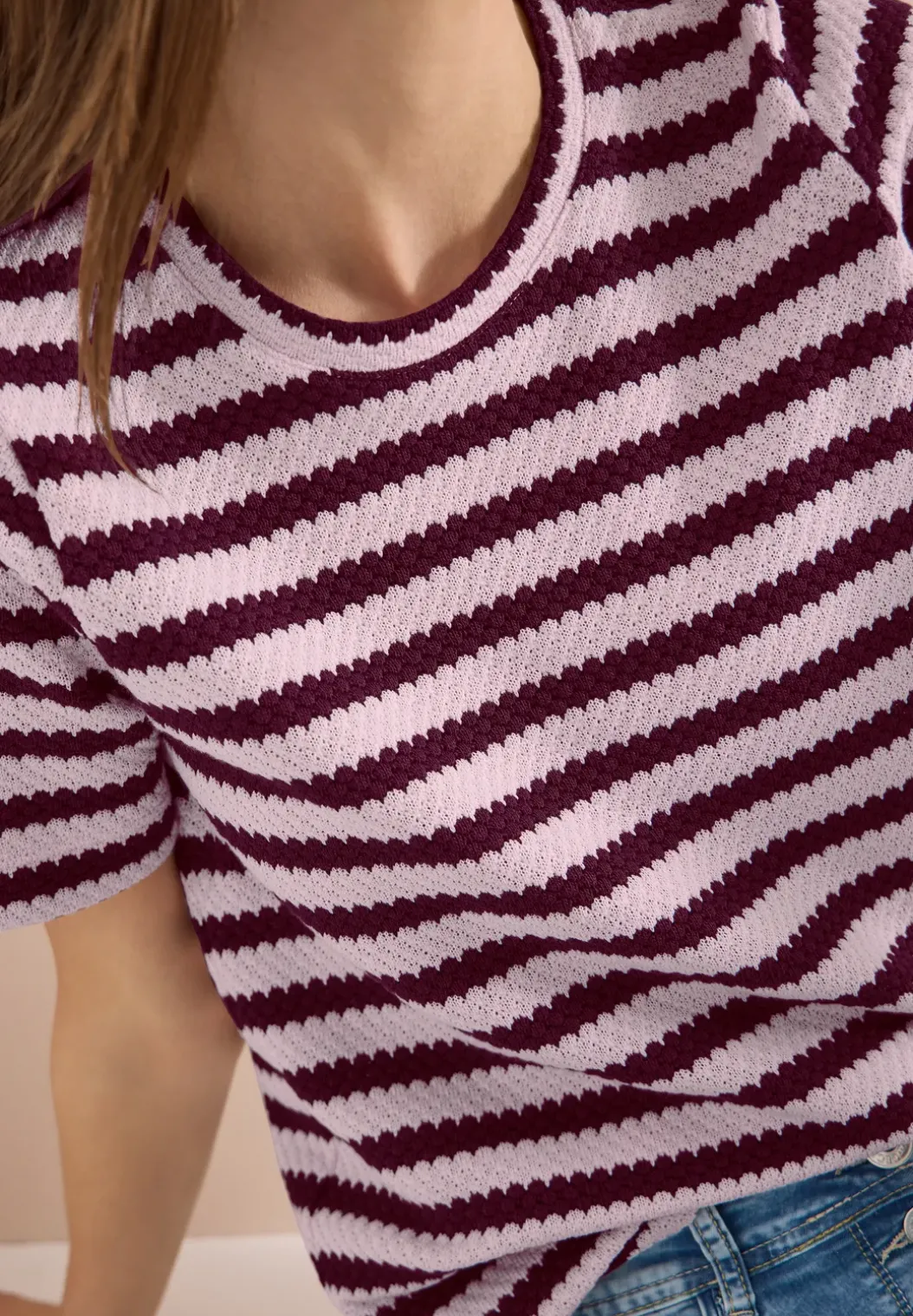 Shirt met ronde hals in ajour look