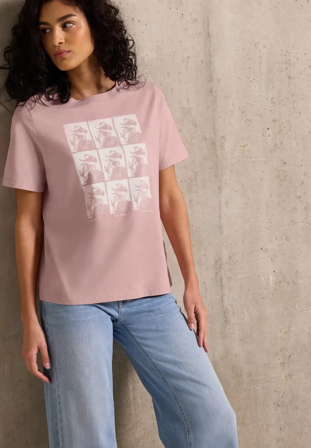 Shirt met verwassen look en print