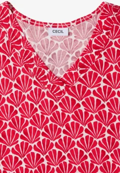 Shirt met V-hals en schelpenprint