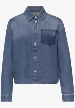 Spijkerblouse met lange mouwen en overhemdkraag