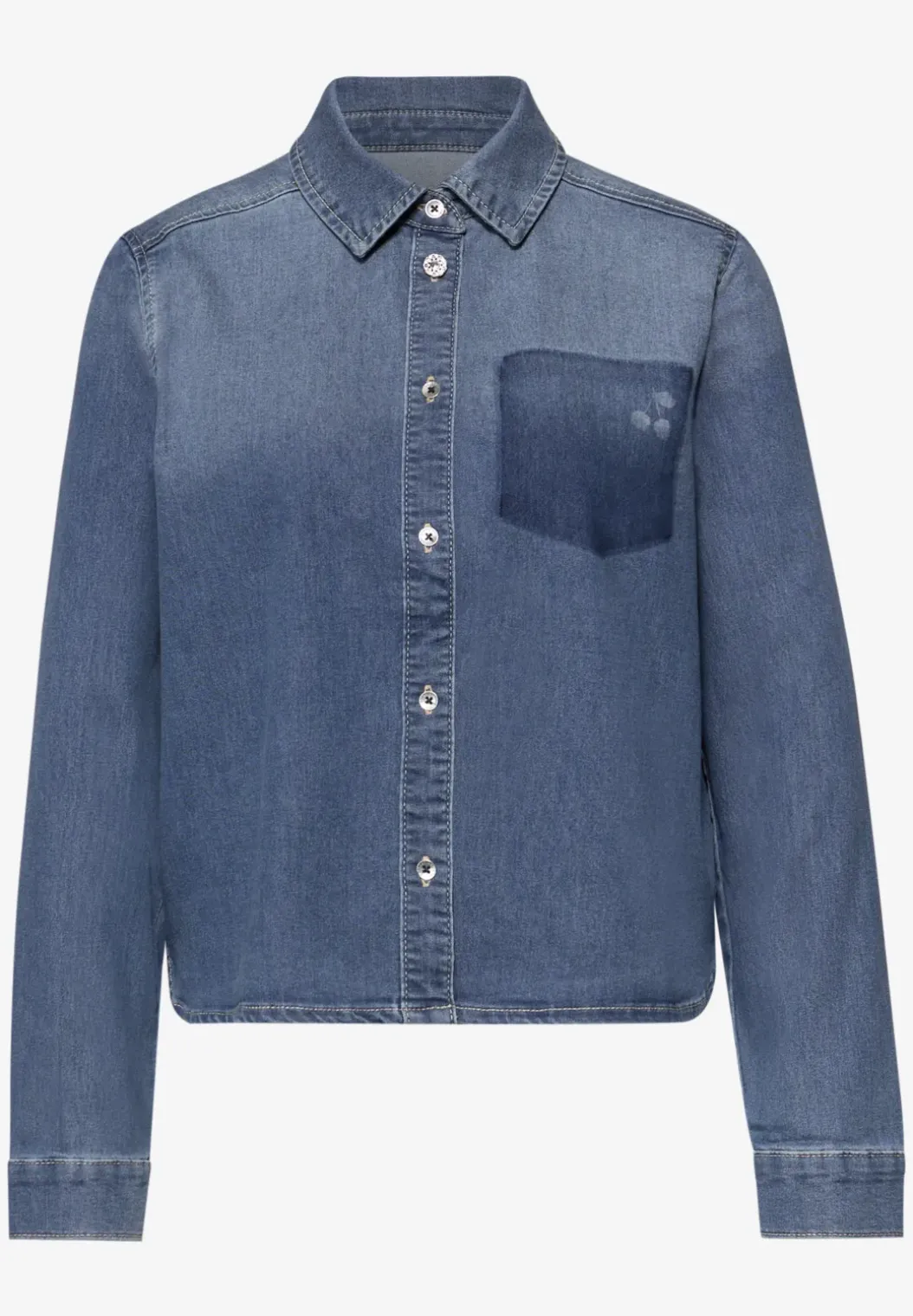 Spijkerblouse met lange mouwen en overhemdkraag