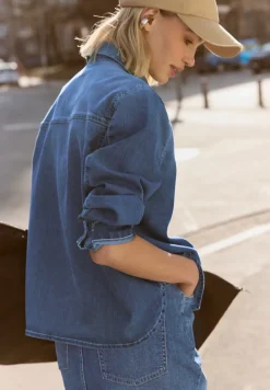 Spijkerblouse met lange mouwen en overhemdkraag