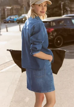 Spijkerblouse met lange mouwen en overhemdkraag