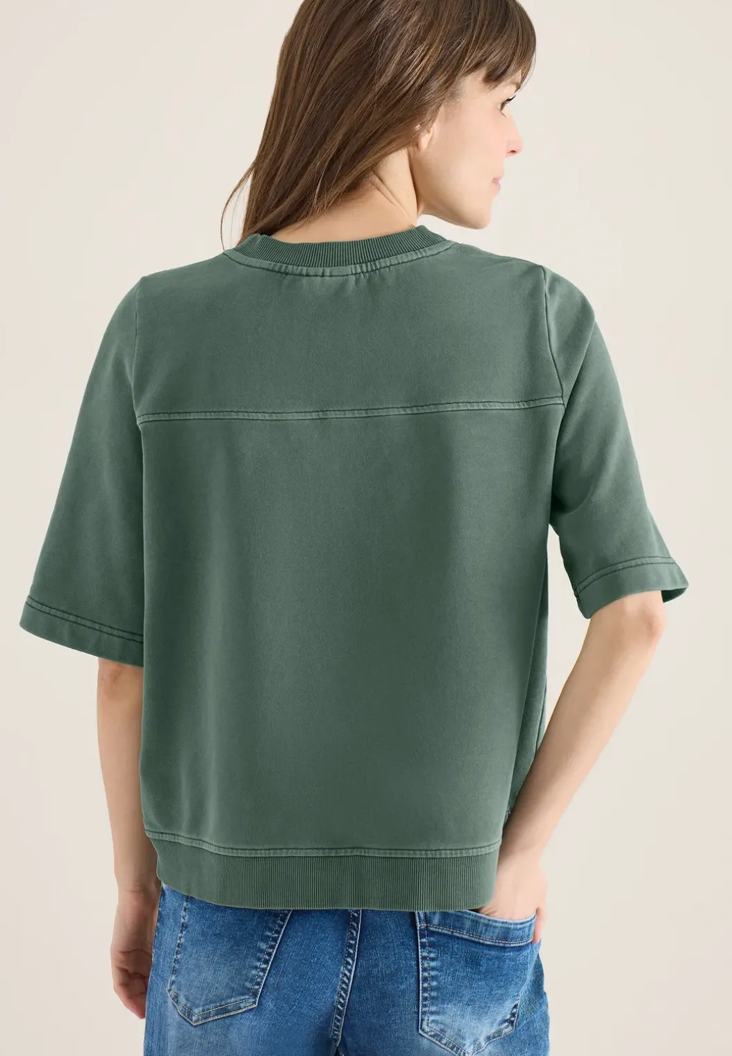 Sweater met korte mouwen in garment dye-look