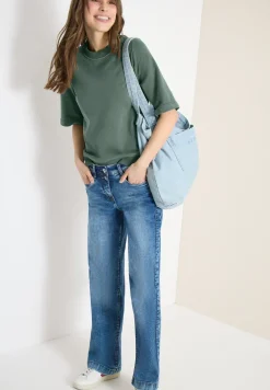 Sweater met korte mouwen in garment dye-look