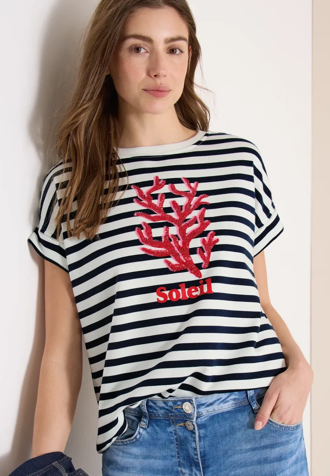 Sweater met korte mouwen en brede strepen