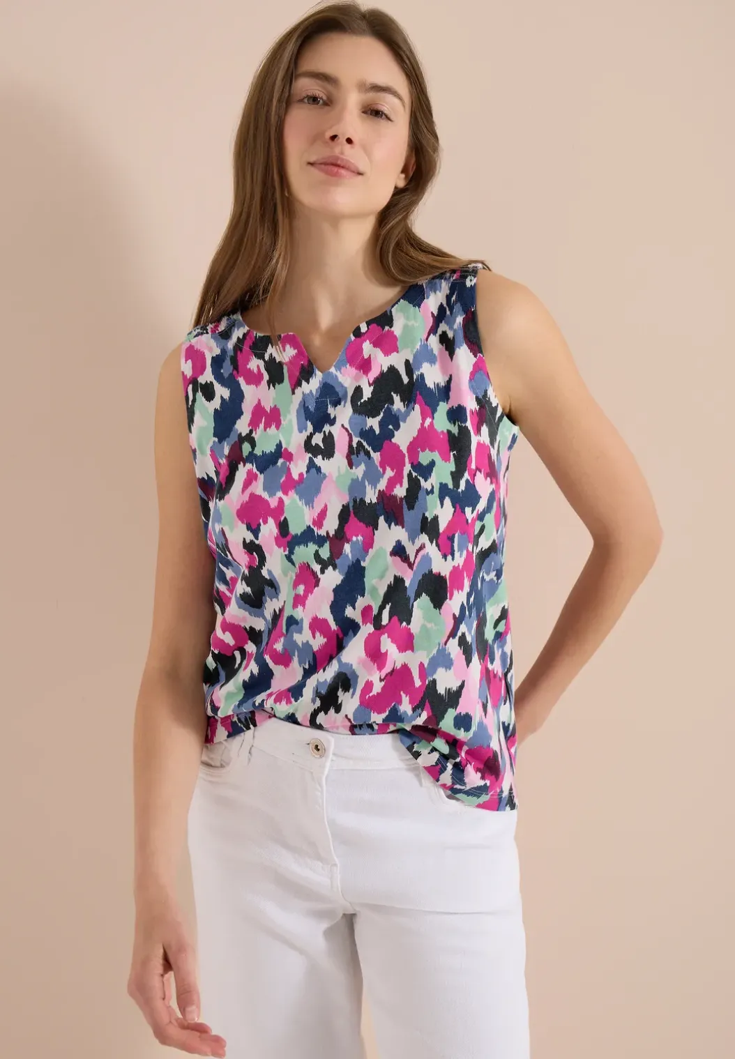 Top met gespleten hals en print
