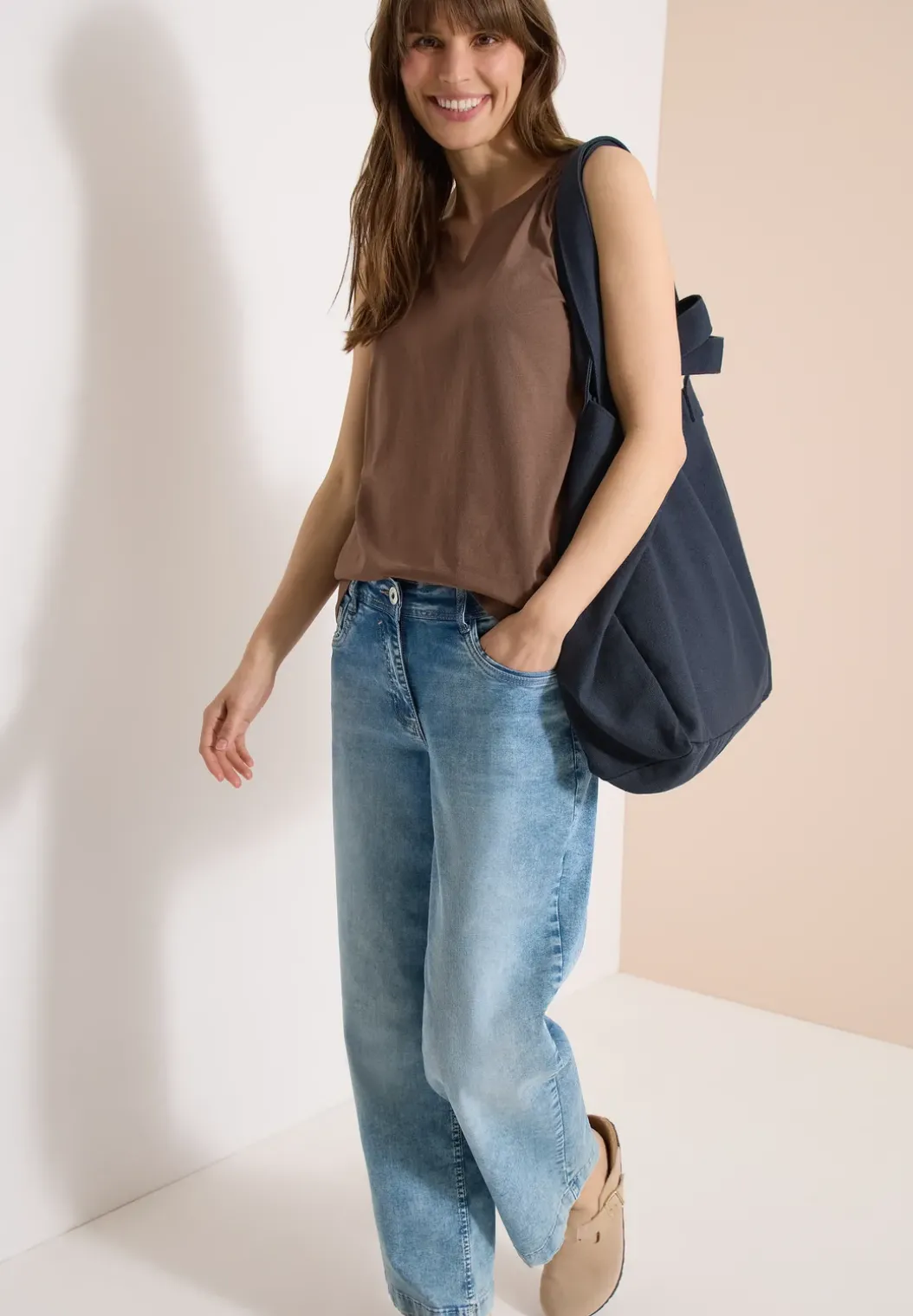 Top met gespleten hals in effen kleur