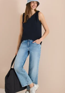 Top met gespleten hals in effen kleur