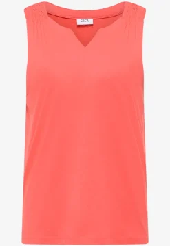 Top met gespleten hals in effen kleur