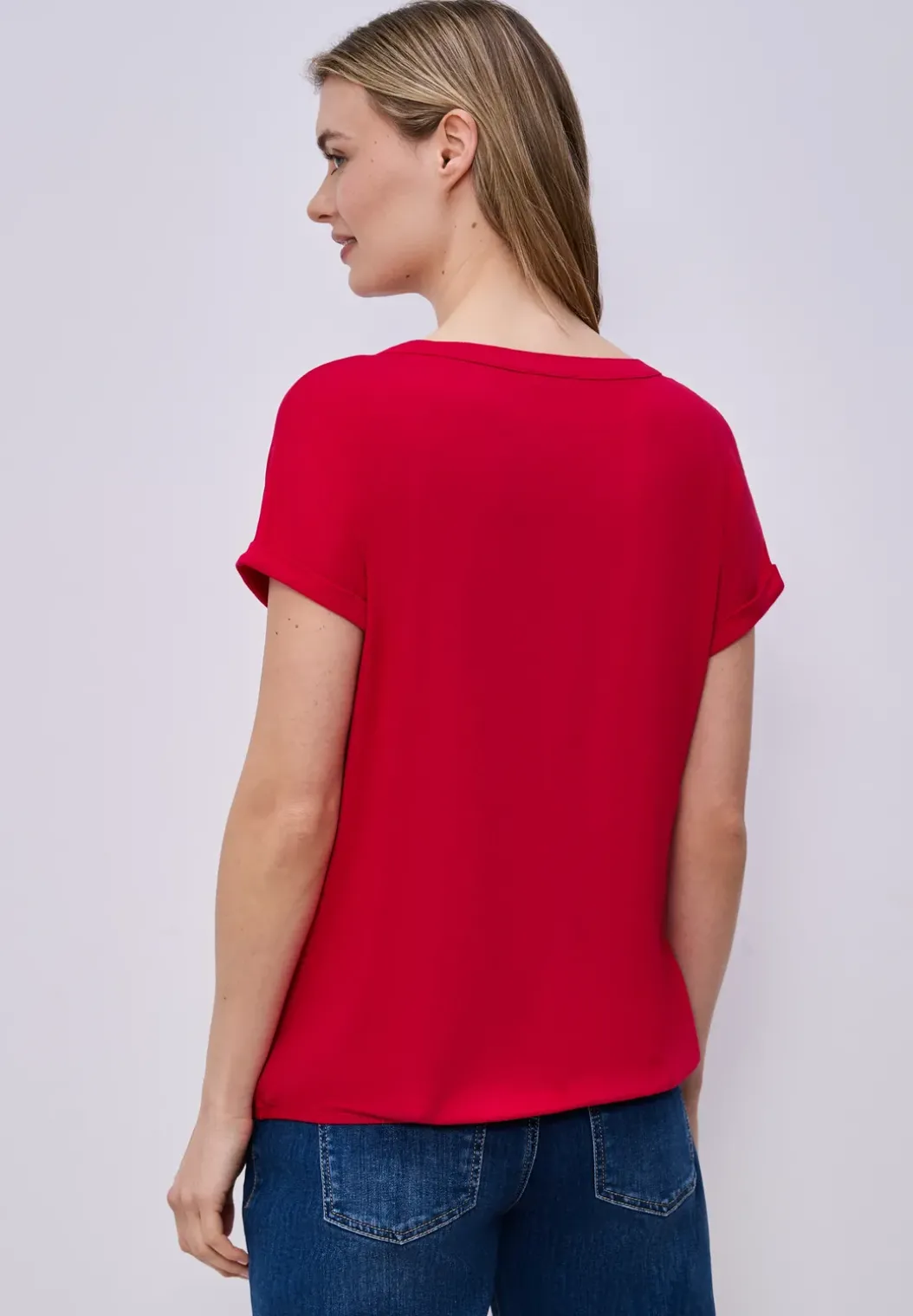 T-shirt met split neck en elastische zoom