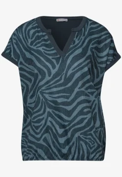T-shirt met split neck en elastische zoom