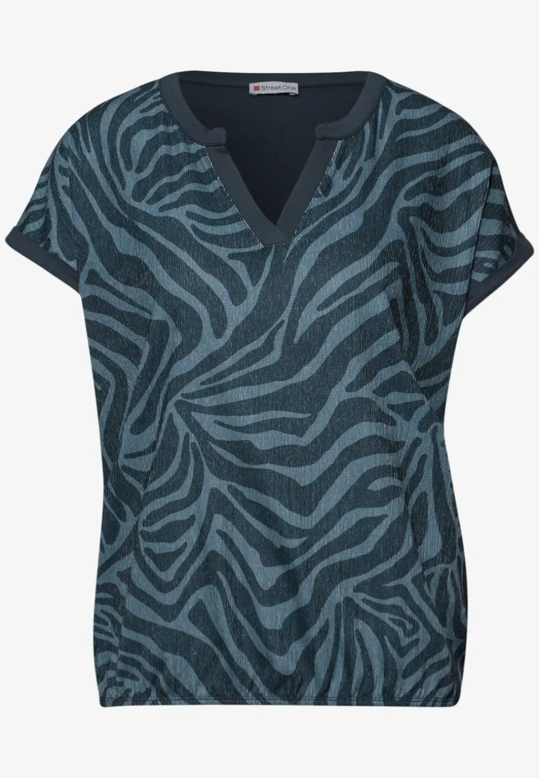 T-shirt met split neck en elastische zoom