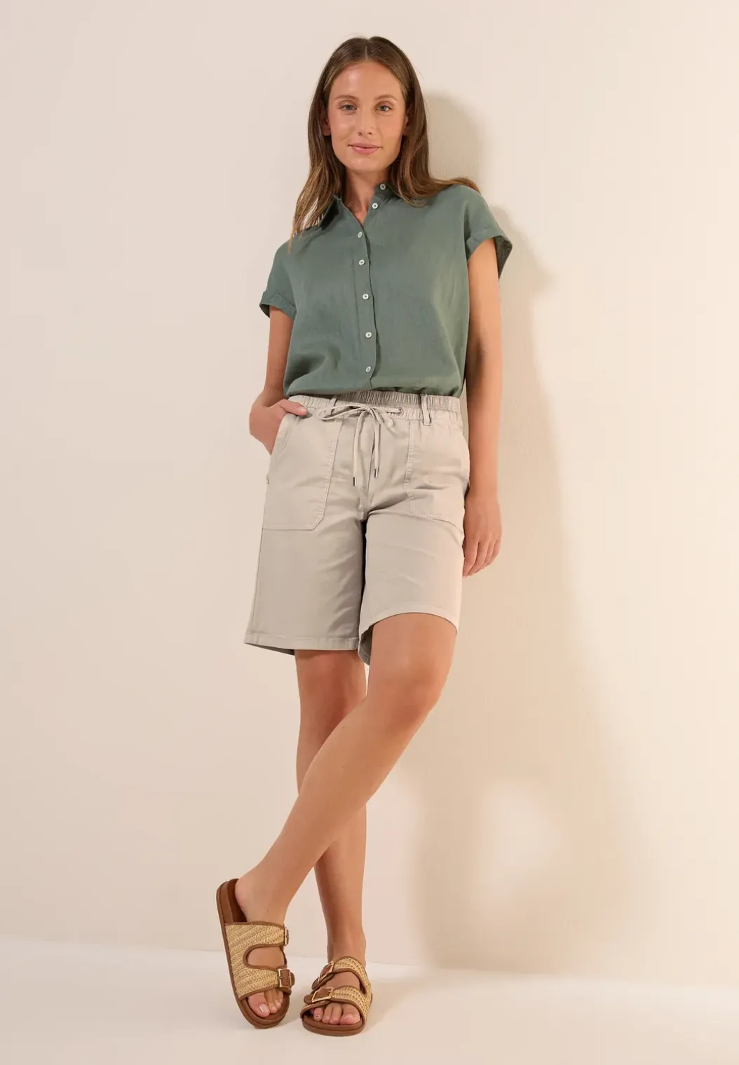 Twill shorts in een verwassen look