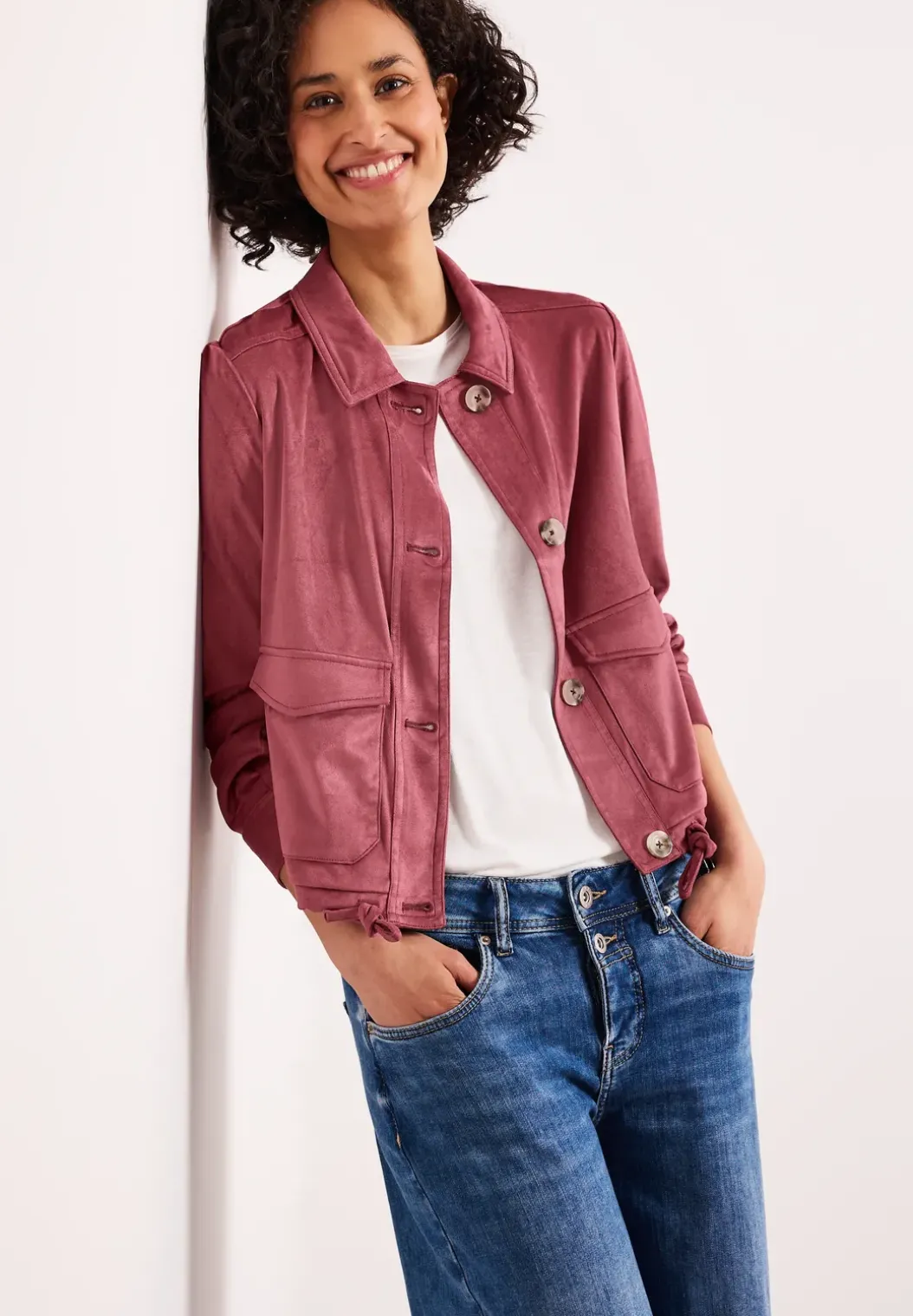 Velours jack met knoopsluiting