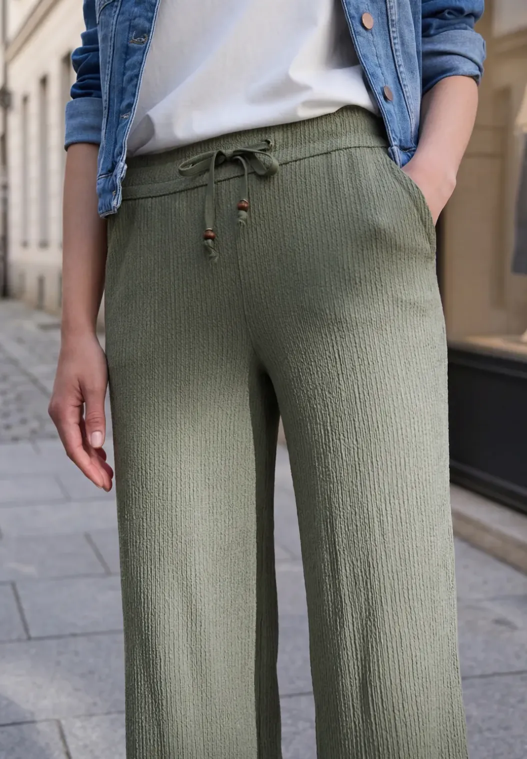Wide Legs broek in crinkle crashstructuur