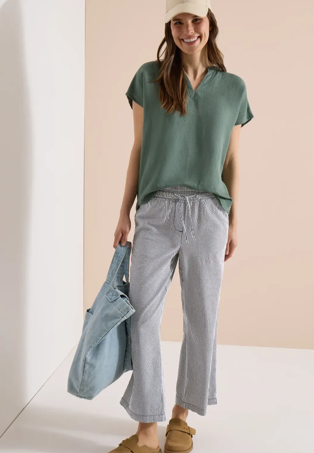 Wide Legs broek in seersucker kwaliteit