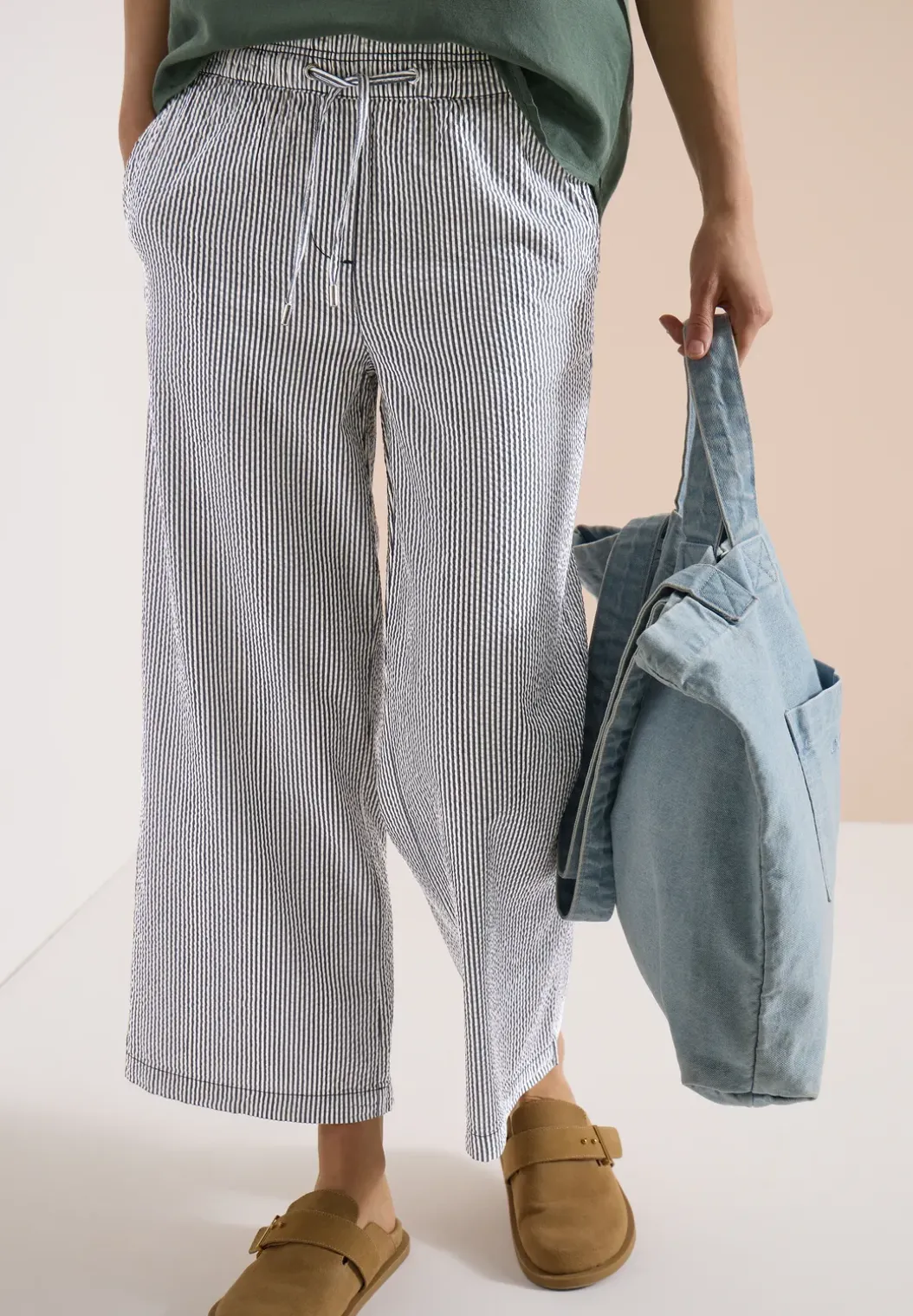 Wide Legs broek in seersucker kwaliteit
