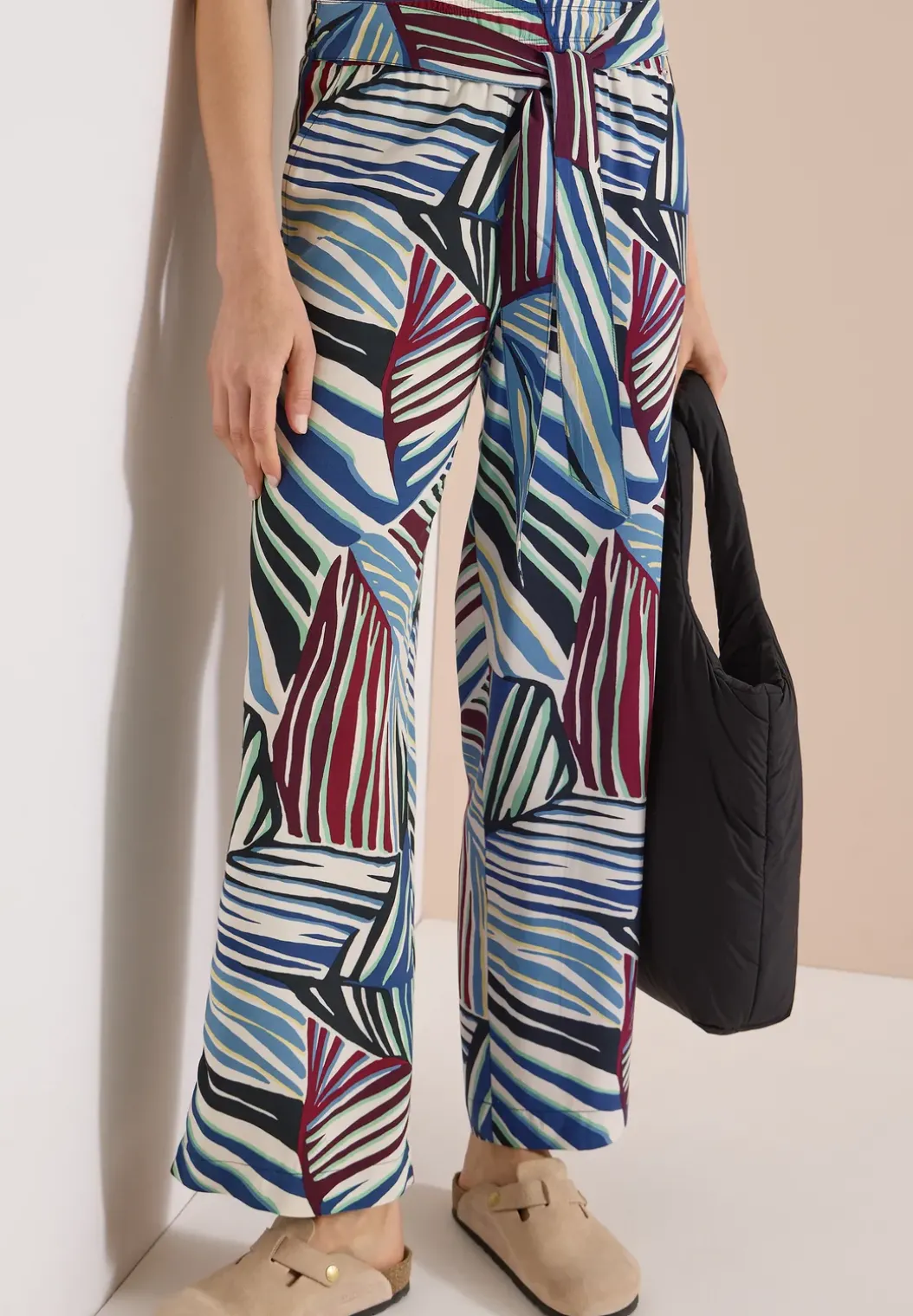 Wide Legs broek met print en riemdetail