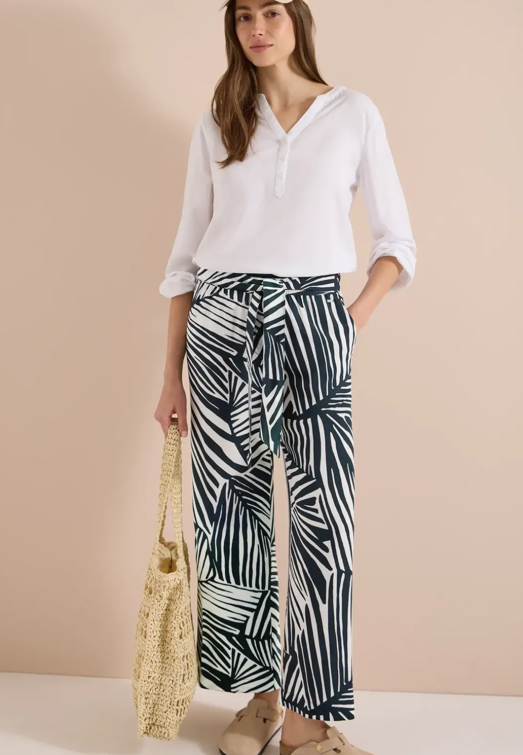 Wide Legs broek met print en riemdetail