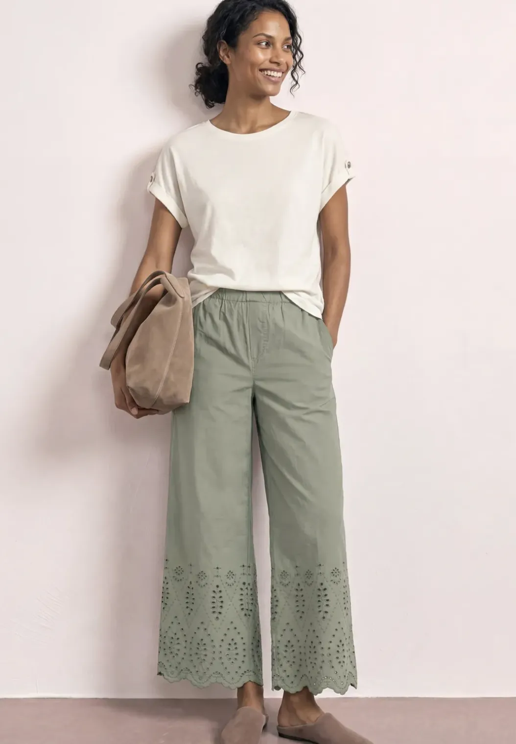 Wide Legs broek met Shiffley borduursel