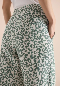 Wide Legs broek van linnenmix met luipaardprint